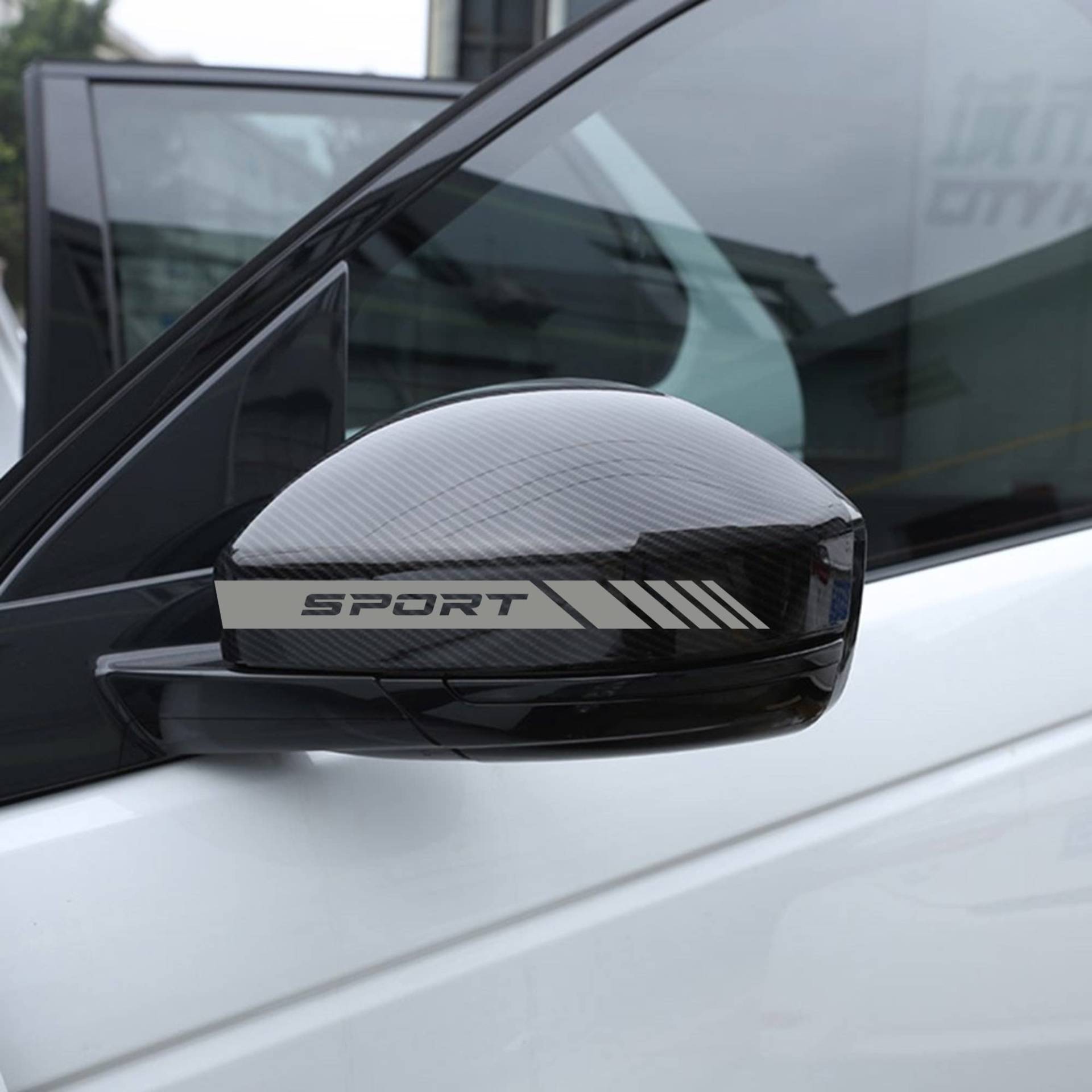 AUTODOMY Rückspiegel Aufkleber Stickers Auto mit Streifen Design Stripes Tuning 6 Stück mit Unterschiedlichen Breiten Sportdesign | Auto Tuning Aufkleber Streifen Silber von AUTODOMY