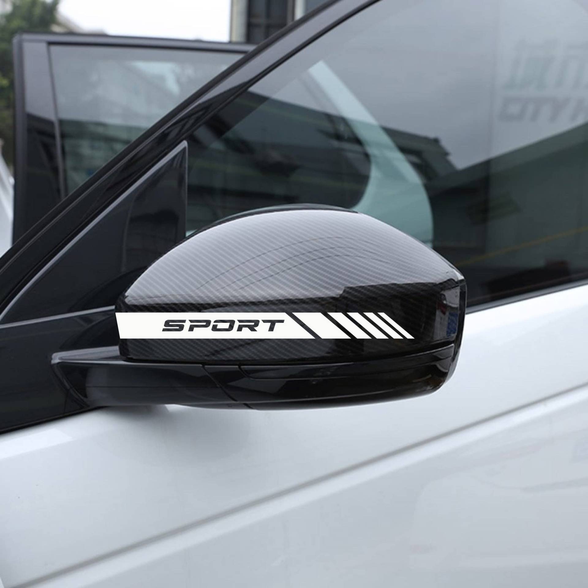 AUTODOMY Rückspiegel Aufkleber Stickers Auto mit Streifen Design Stripes Tuning 6 Stück mit Unterschiedlichen Breiten Sportdesign | Auto Tuning Aufkleber Streifen Weiß von AUTODOMY