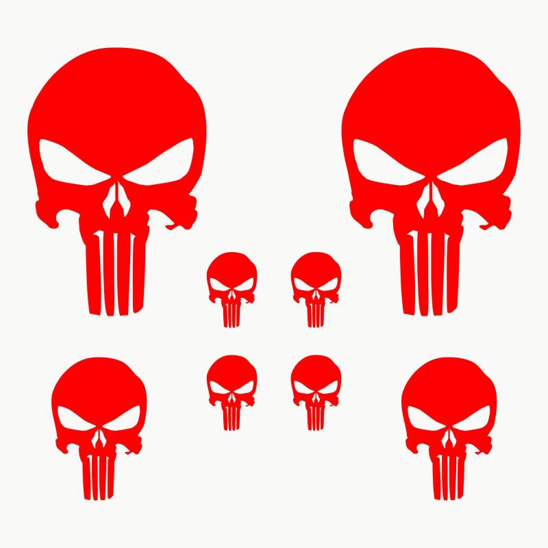 AUTODOMY Schädel Skull Geschmolzen Aufkleber Paket 8 Stück | Punisher Aufkleber für Auto oder Motorrad (Rot) von AUTODOMY