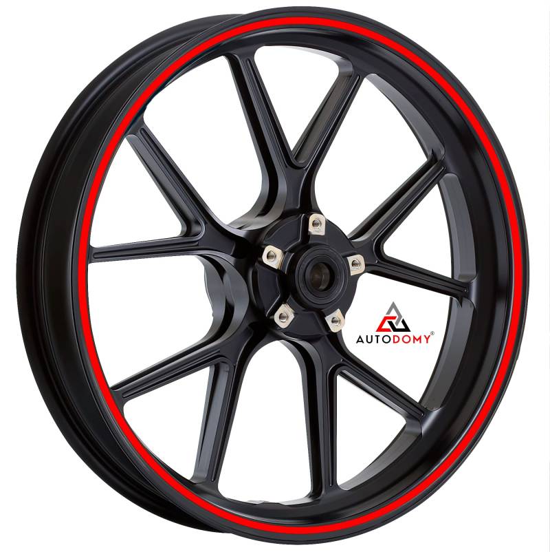 Autodomy Motorrad Felgenaufkleber Komplettset für 2 Räder 15" bis 19" Zoll | Felgen Aufkleber Motorrad Tuning Circular Sport Design | Felgenaufkleber Motorrad Racing Design (Rot, Breite 7 mm) von AUTODOMY