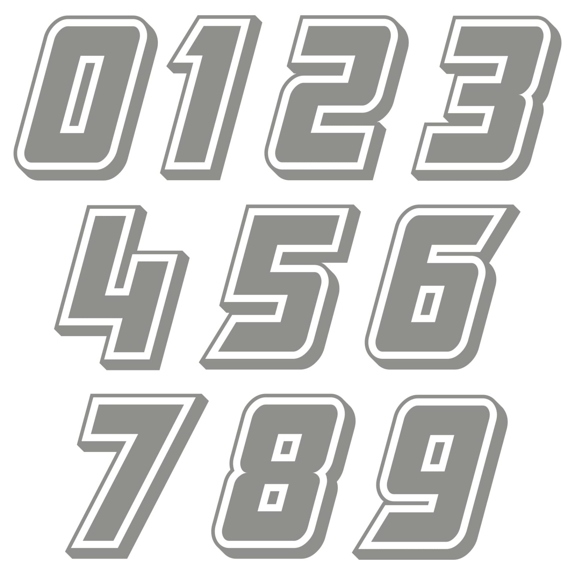 Autodomy Motorrad Motocross Nummer Startnummer Aufkleber Paket 10 Stück für Motorrad Quad ATV Auto (Silber) von AUTODOMY