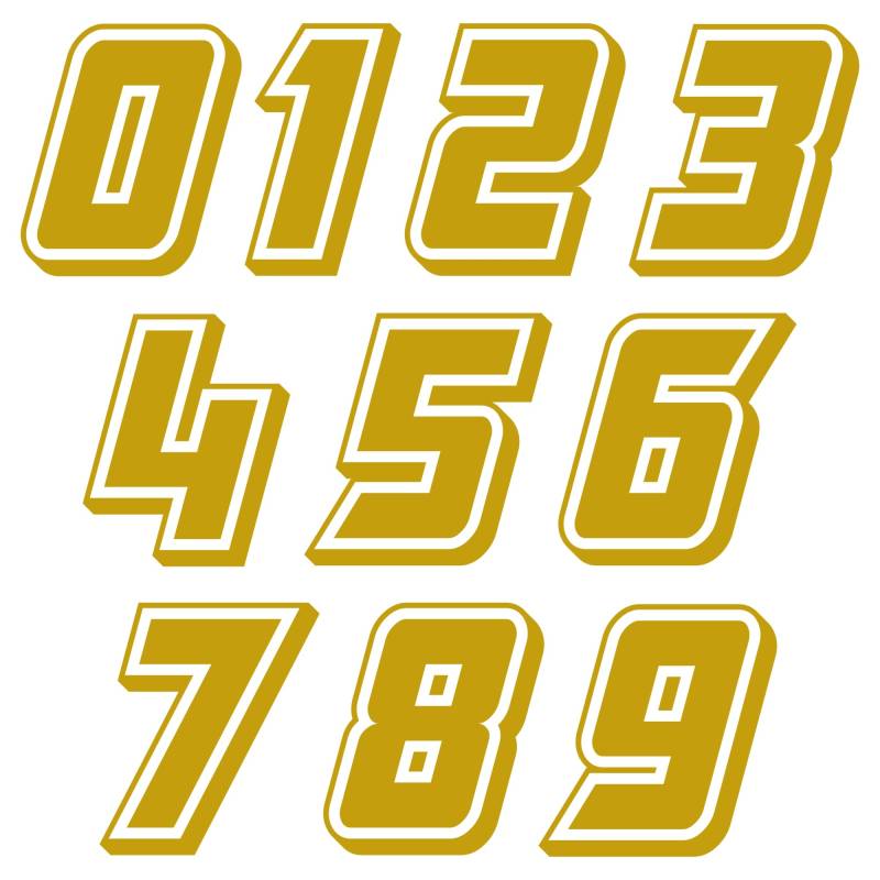 Autodomy Motorrad Motocross Nummer Startnummer Aufkleber Paket 10 Stück für Motorrad Quad ATV Auto | Rennummer Sticker Widerstandsfähig Gegen Regen und Sonne | Gold von AUTODOMY