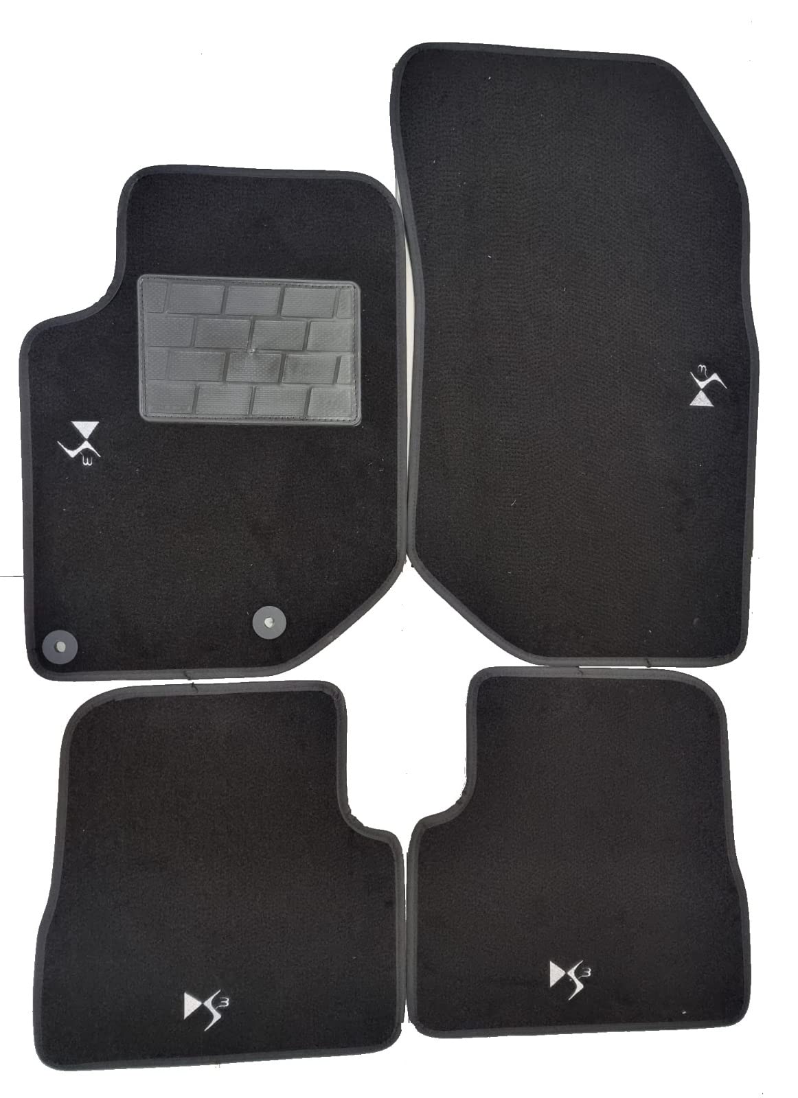 AUTOFORNITURE ITALIA Fußmatten mit 4 Logos und 2 Fix, kompatibel mit DS3 Crossback 2019, Schwarz, Polyestermischung (non-slip) von AUTOFORNITURE ITALIA