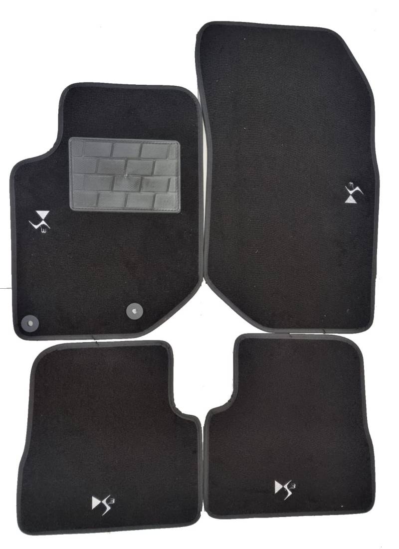 AUTOFORNITURE ITALIA Fußmatten mit 4 Logos und 2 Fix, kompatibel mit DS3 Crossback 2019, Schwarz, Polyestermischung (non-slip) von AUTOFORNITURE ITALIA