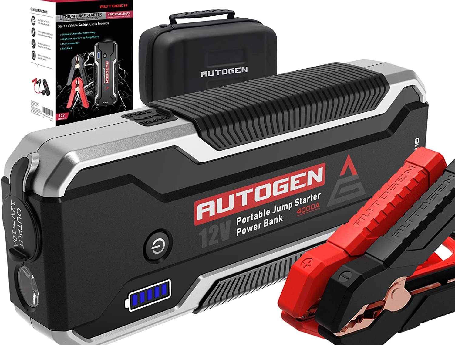 AUTOGEN Auto Starthilfe 4000A 27000mAh mit 12V Steckdose Portable Batterie Ladegerät Booster Pack, Jumper Pack mit intelligenten Überbrückungskabel für (10,0 Liter Gas und Diesel) von AUTOGEN