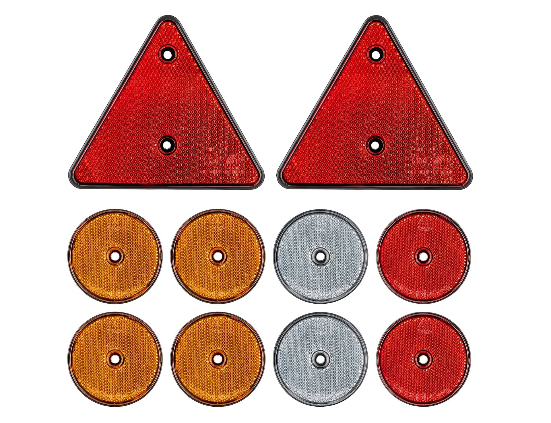 10 Reflektoren Anhänger Dreieck Weiß Orange Rot Reflektor Pkw Anhänger Katzenauge E-Prüfzeichen von AUTOLIGHT 24