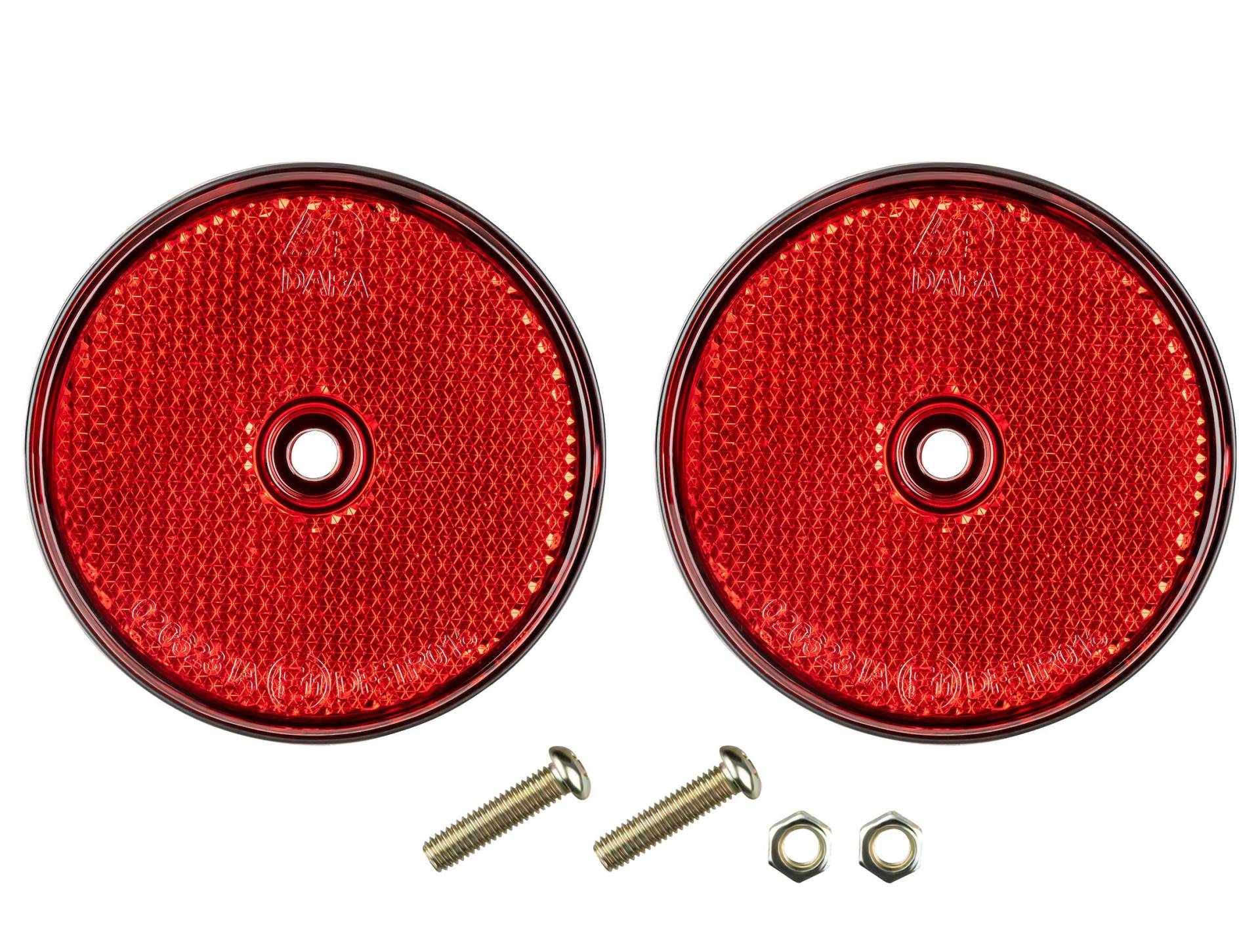 2er Set Reflektor Rund Rot 70mm ø Rückstrahler Katzenauge Pkw Anhänger E-Prüfzeichen mit Schrauben von AUTOLIGHT 24