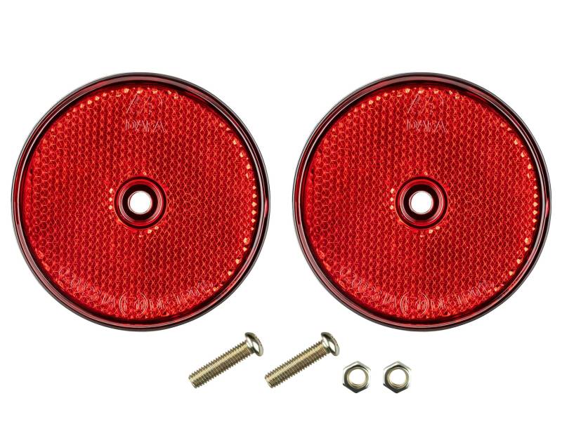 2er Set Reflektor Rund Rot 70mm ø Rückstrahler Katzenauge Pkw Anhänger E-Prüfzeichen mit Schrauben von AUTOLIGHT 24