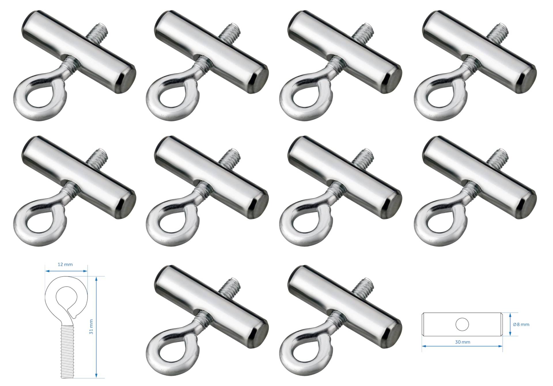 AUTOLIGHT 24 10 x Kederstopper Blockierungskit für Kederschiene Bolzen Endstopper 8-10 mm mit Öse für Wohnwagen Wohnmobil Boot von AUTOLIGHT 24