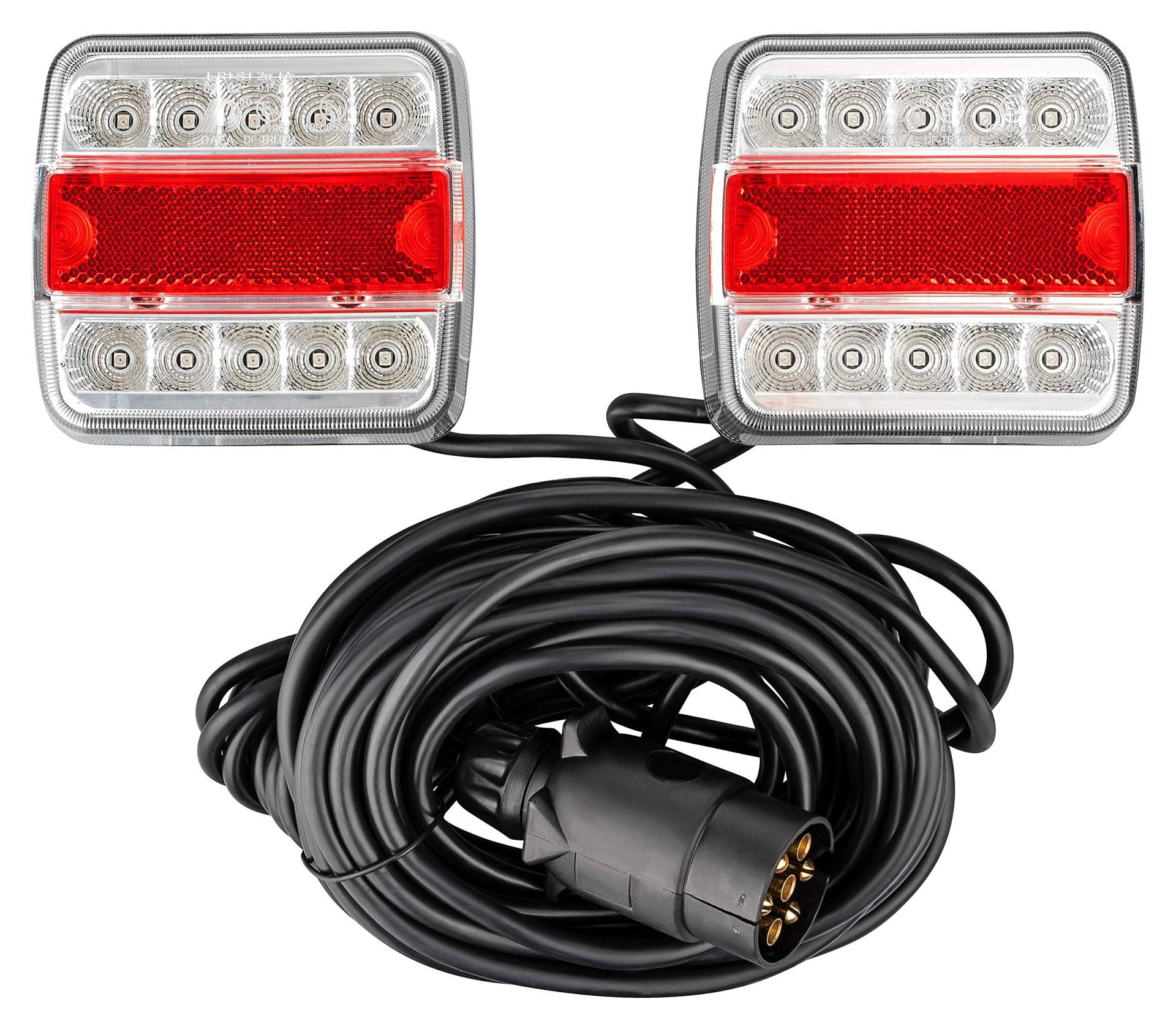 AUTOLIGHT 24 LED Rückleuchten für Anhänger mit Magnet 12 Volt mit E4 Prüfzeichen verkabelt 7-Polig 7,5m Kabel 14 LED's je Leuchte Rücklicht Beleuchtung 4 Funktion Wasserdicht von AUTOLIGHT 24