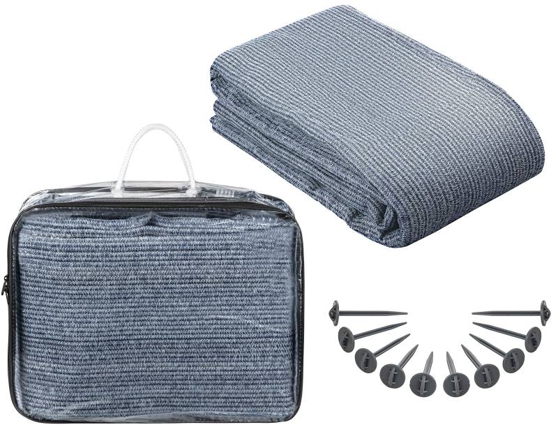 AUTOLIGHT 24 Vorzeltteppich 2,5 x 6 m Grau/Blau inkl. 10 Heringe & Tragetasche – Zeltteppich aus HDPE, wetterfest & faltbar – Campingteppich, Markisenteppich, Vorzeltboden für Wohnmobil/Wohnwagen von AUTOLIGHT 24