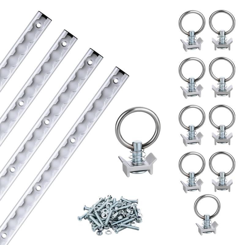 Airlineschiene 4 x 1m Set + 10 Single Fitting & Befestigungsschrauben | Eloxiertes Aluminium | Zurrschiene mit Endkappen & Fittingen | Für Anhänger, Wohnmobil, PKW, LKW von AUTOLIGHT 24
