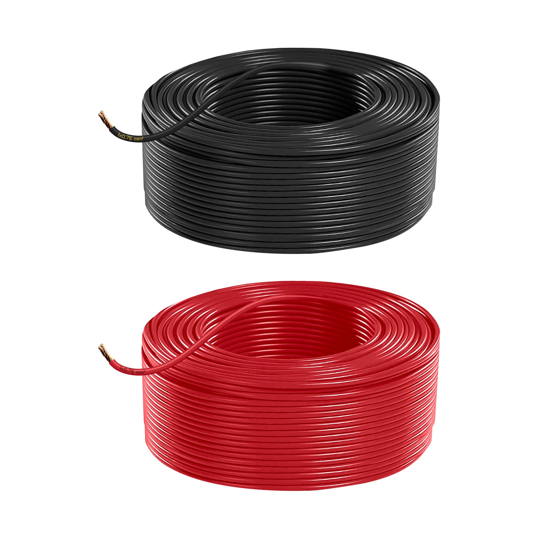Fahrzeugleitung Anhängerkabel Rund Kabel Set rot und schwarz als Ring FLRY B 0,75 1,0 1,5 2,5 mm² 1-adrig 6-24 Volt KFZ Auto (0,75 mm², 30 Meter) von AUTOLIGHT 24