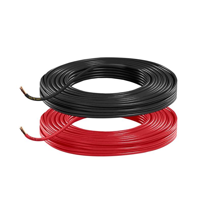 Fahrzeugleitung Anhängerkabel Rund Kabel Set rot und schwarz als Ring FLRY B 0,75 1,0 1,5 2,5 mm² 1-adrig 6-24 Volt KFZ Auto (0,75 mm², 5 Meter) von AUTOLIGHT 24