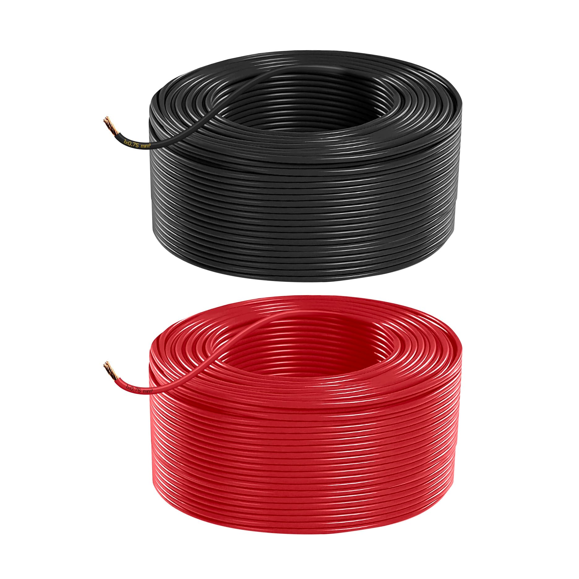 Fahrzeugleitung Anhängerkabel Rund Kabel Set rot und schwarz als Ring FLRY B 0,75 1,0 1,5 2,5 mm² 1-adrig 6-24 Volt KFZ Auto (0,75 mm², 50 Meter) von AUTOLIGHT 24