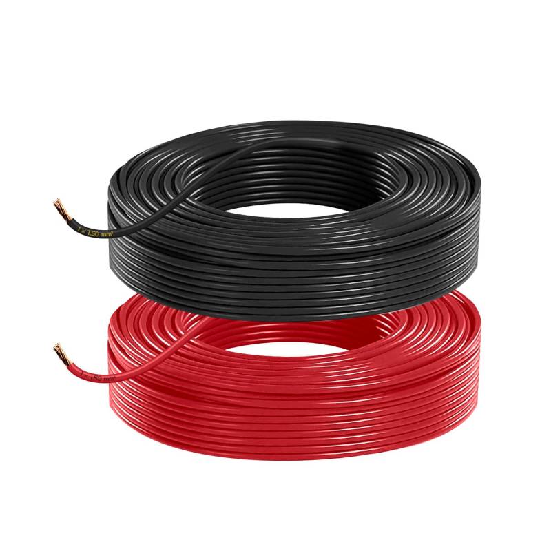 Fahrzeugleitung Anhängerkabel Rund Kabel Set rot und schwarz als Ring FLRY B 0,75 1,0 1,5 2,5 mm² 1-adrig 6-24 Volt KFZ Auto (1,50 mm², 10 Meter) von AUTOLIGHT 24