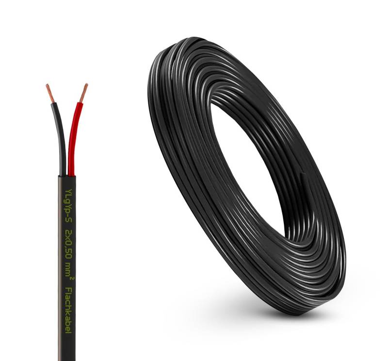 Fahrzeugleitung Anhängerkabel Rund oder Flach Kabel rot/schwarz 2X 0,75 1,0 1,5 mm² 2-adrig 6-24 Volt KFZ Auto (Flachkabel 0,50 mm², 5 Meter) von AUTOLIGHT 24