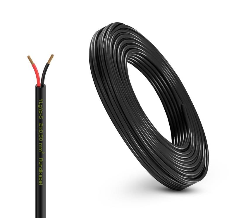 Fahrzeugleitung Anhängerkabel Rund oder Flach Kabel rot/schwarz 2X 0,75 1,0 1,5 mm² 2-adrig 6-24 Volt KFZ Auto (Rundkabel 0,50 mm², 5 Meter) von AUTOLIGHT 24