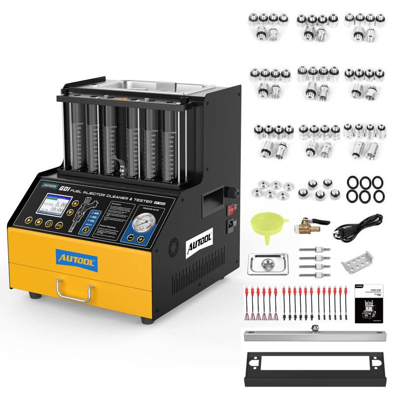 AUTOOL Fuel Injektor Tester und Reinigungsmaschine, 220V Auto 6 Zylinder GDI EFI FSI Fuel Injektor Reiniger Tool Kit Fuel Injector Tester für alle Benzin-Autos und Motorräder von AUTOOL