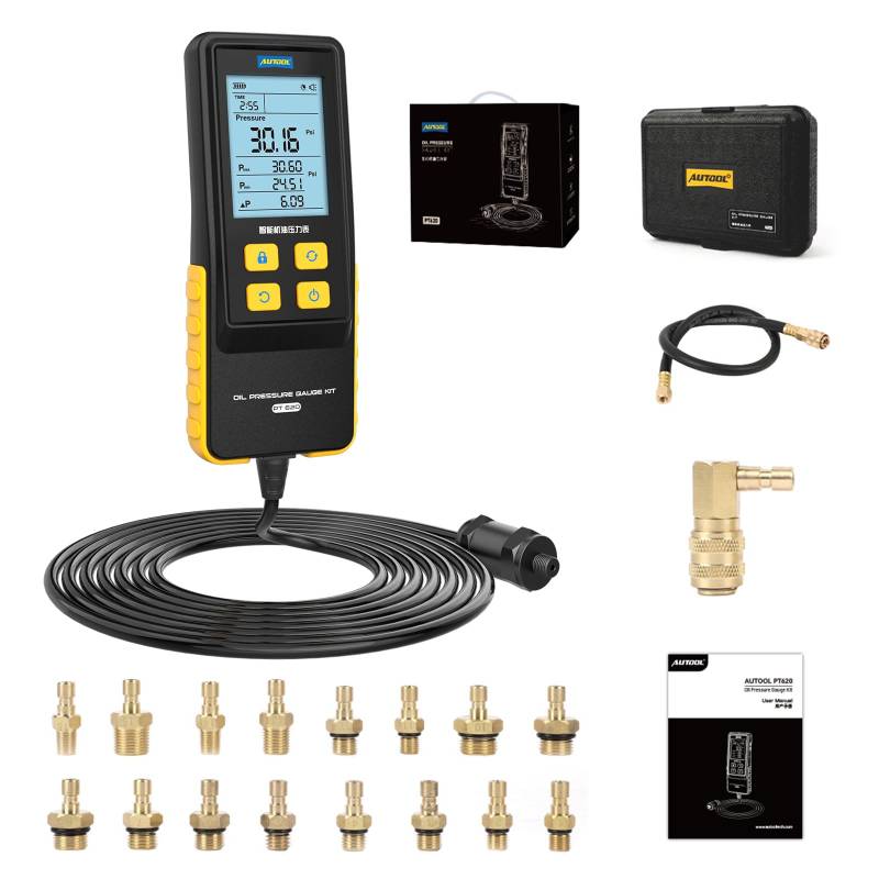 AUTOOL PT620 Öldruckprüfer, Digitale Öldrucktester Set Auto Öldruckprüfgerät Werkzeug Kfz Intelligentes Motor Öldruckprüfgerät Werkzeugset 0-426.6 PSI Öldruckmessgerät Kit von AUTOOL