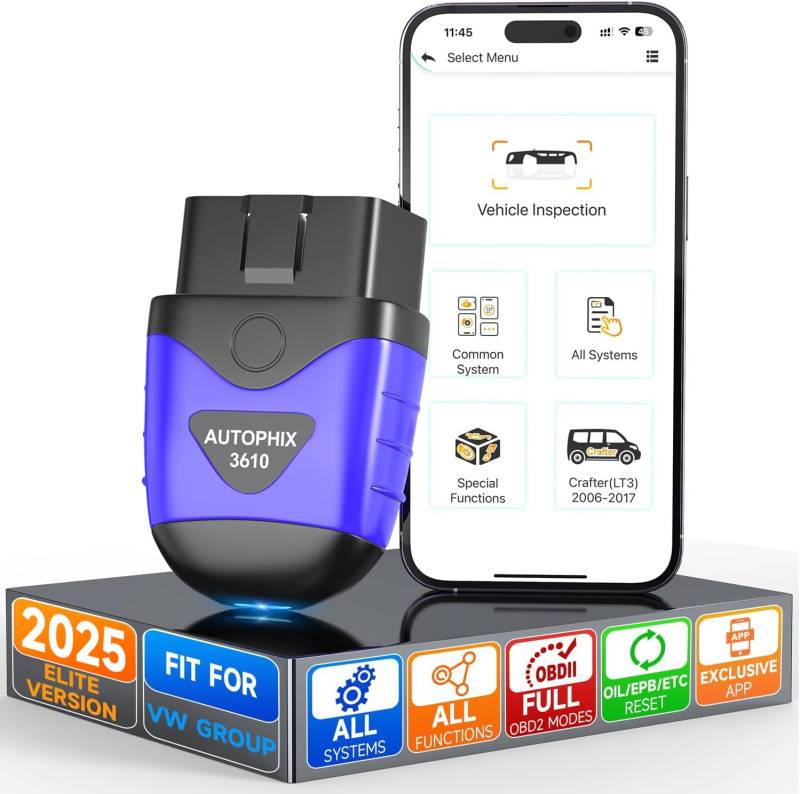 AUTOPHIX 3610 OBD2 Bluetooth Diagnosegerät Kompatibel mit VW Audi Skoda Seat All-System OBD2 Scanner VAG Auslesegerät Auto mit Service EPB Reset BAT Check Gas Lernen für iPhone, iPad, Android von AUTOPHIX