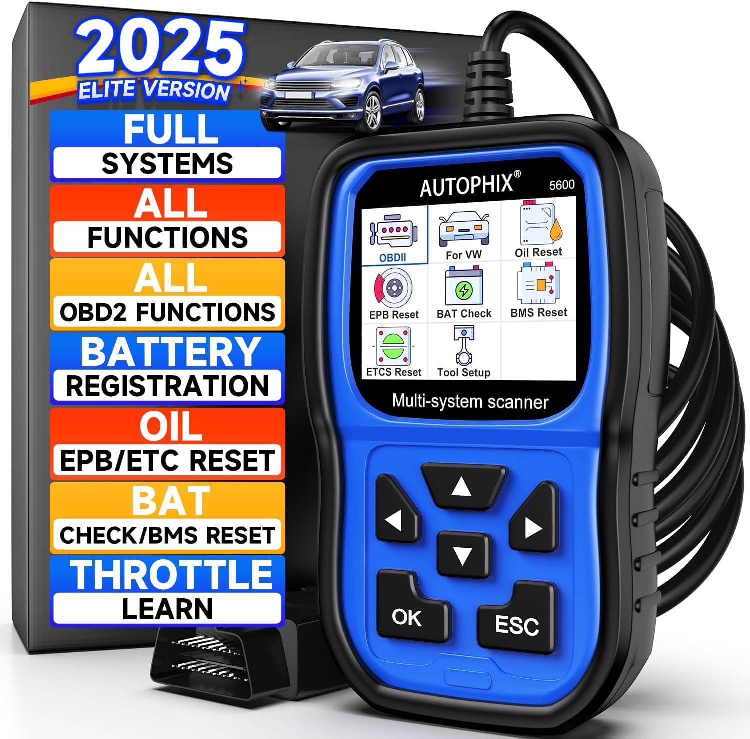 AUTOPHIX 5600 Vollsysteme OBD2 Diagnosegerät Kompatibel mit VAG OBD2 Scanner Codeleser mit Motor ABS BMS PCM EPB TPMS SAS Transmission Oil Reset Battery Registration Tool AUTOPHIX 5600 Vollsysteme OBD2 Diagnosegerät Kompatibel mit VAG OBD2 Scanner Codeleser mit Motor ABS BMS PCM EPB TPMS SAS Transmission Oil Reset Battery Registration Tool von AUTOPHIX