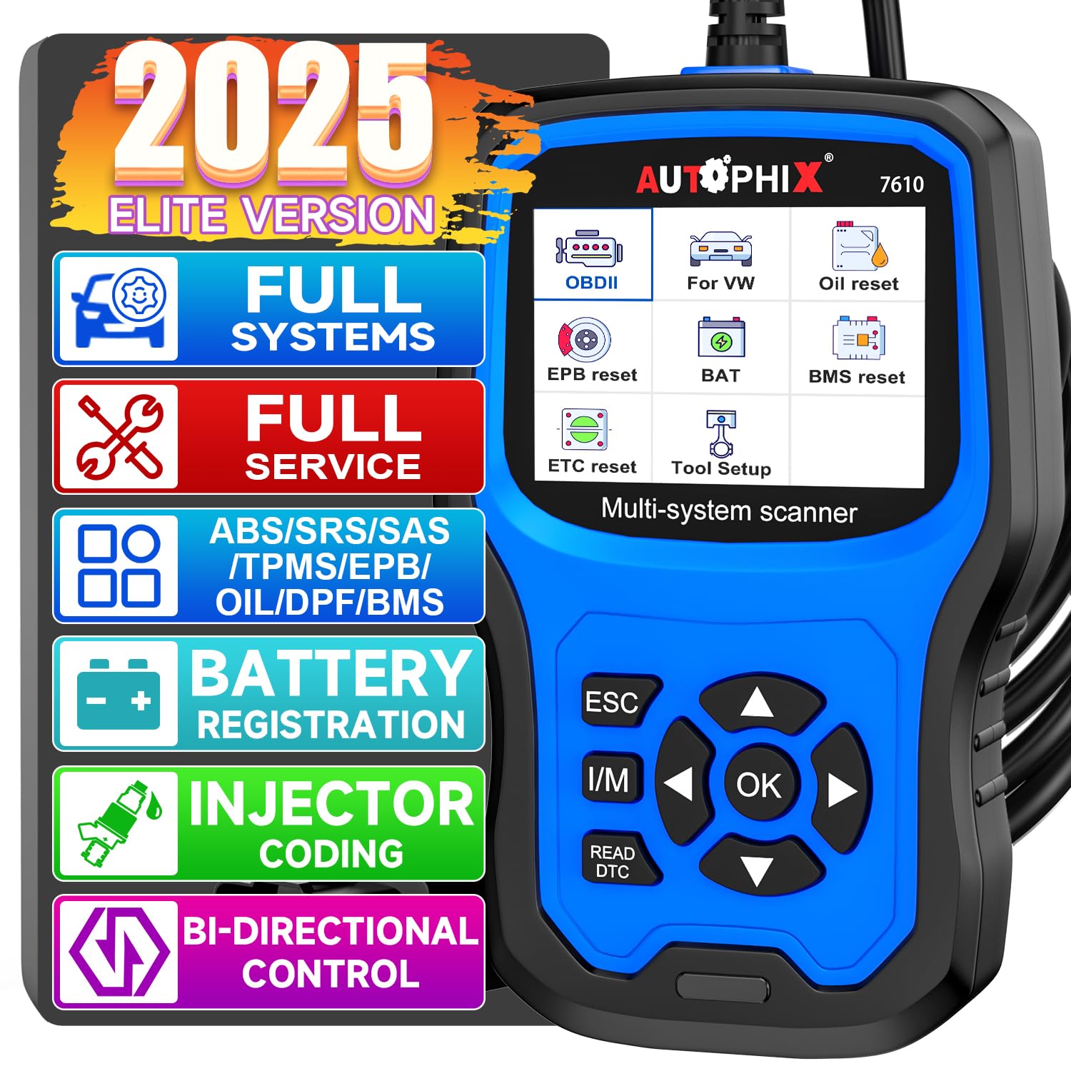 AUTOPHIX 7610 Elite Vollsysteme OBD2 Diagnosegerät Kompatibel mit VW Automotive Full Functions OBD2 Scanner Auslesegerät Battery Registration Tool für alle VAG nach 1996 [Version 2024] von AUTOPHIX