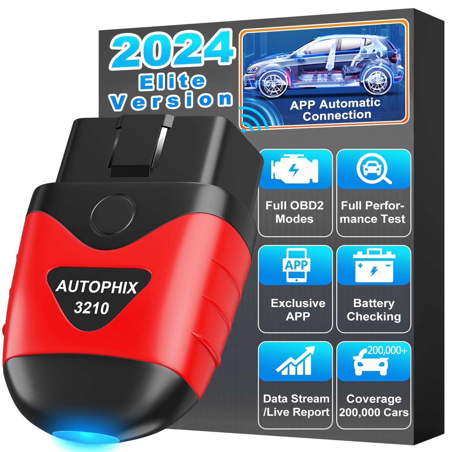 AUTOPHIX 3210 Bluetooth OBD2 Diagnosegerät für iOS & Android EOBD OBDII Auto Scanner mit Batterietest PKW KFZ Fehlercode lesen und löschen von AUTOPHIX