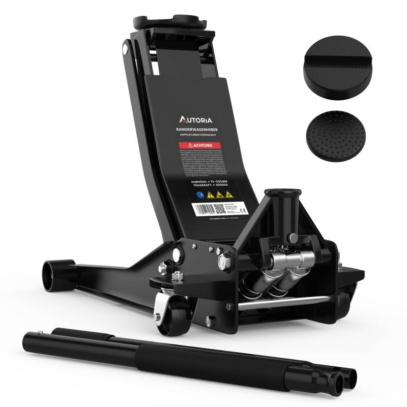 Wagenheber 3T Hydraulisch – Ultra Flach 75mm Quicklift Doppelzylinder – Tragkraft bis 3 Tonnen – Rangierwagenheber Hebebühne Auto Car Jackers – Für PKW SUV Werkstatt Motorsport – Schwarz von AUTORIA