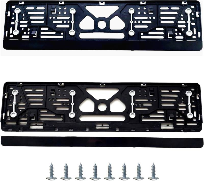 Kennzeichenhalter x 2, 52x11cm Nummernschildhalterung Auto – Nummernschildhalter für Kfz kennzeichen mit Vibrationsdämpfer und klickleiste inkl. 8 Schrauben von AUTOSmilga