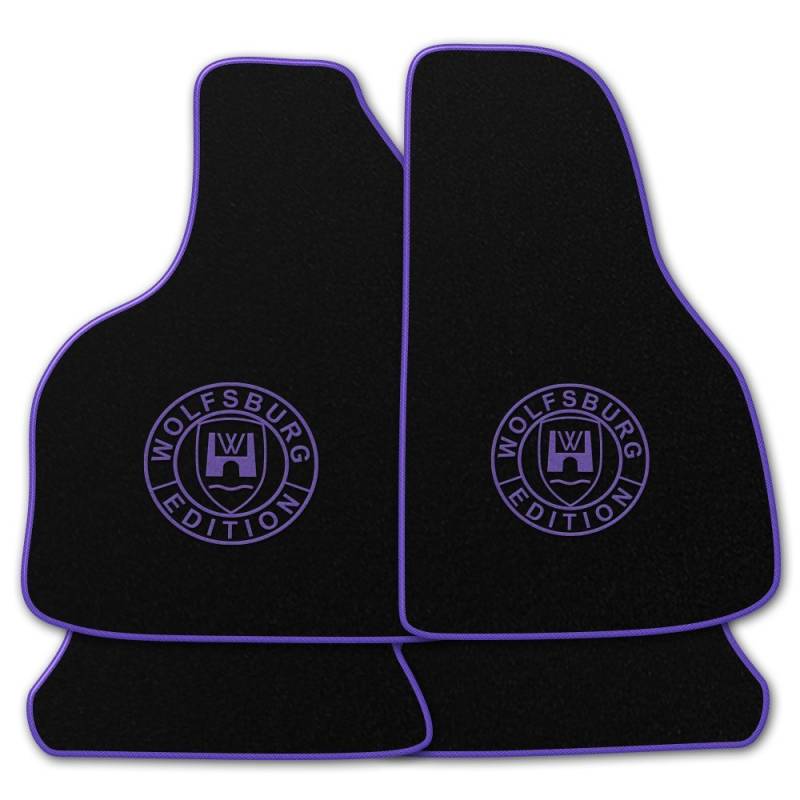 AUTOTEPPICH-Stylers Velours Schwarze Fußmatten passend für VW Golf 3 1991-1996 mit Logo Wolfsburg Edition WOB und Rand in Flieder von AUTOTEPPICH Stylers Wir fertigen Ihre Fußmatten