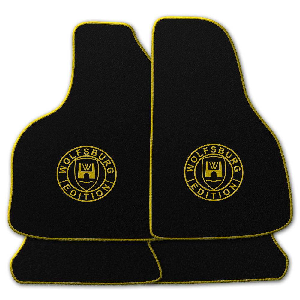 AUTOTEPPICH-Stylers Velours Schwarze Fußmatten passend für VW Golf 3 Cabriolet 1993-1998 mit Logo Wolfsburg Edition WOB und Rand in gelb AUTOTEPPICH-Stylers Velours Schwarze Fußmatten passend für VW Golf 3 Cabriolet 1993-1998 mit Logo Wolfsburg Edition WOB und Rand in gelb von AUTOTEPPICH Stylers Wir fertigen Ihre Fußmatten