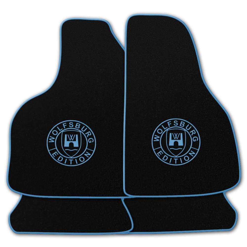AUTOTEPPICH-Stylers Velours Schwarze Fußmatten passend für VW Käfer mit Logo Wolfsburg Edition WOB und Rand in hellblau AUTOTEPPICH-Stylers Velours Schwarze Fußmatten passend für VW Käfer mit Logo Wolfsburg Edition WOB und Rand in hellblau von AUTOTEPPICH Stylers Wir fertigen Ihre Fußmatten