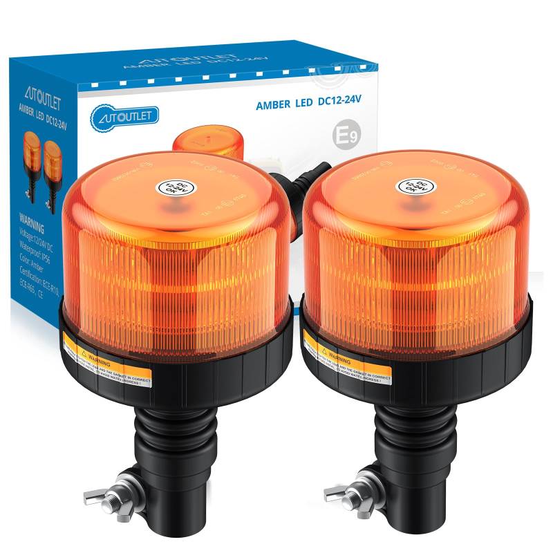 AUTOUTLET 2PCS Amber Rundumleuchte, 12 LEDs Warnleuchten 12-24V mit E9 Mark, IP56 Wasserdicht und 3 Beleuchtungsmodi, Warnlicht Frontblitzer Rundumkennleuchte Rotating Flash Beacon für KFZ Traktor usw von AUTOUTLET