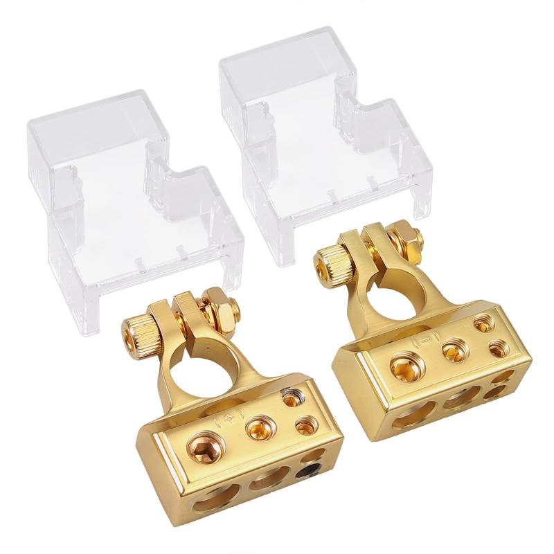 AUTOUTLET 2PCS Batterie Klemme Batterieklemme, 2/4/8/8 AWG Autobatterie Klemmen, Positiv und Negativ Battery Terminal Anschlussstecker, mit Abdeckung, Gold von AUTOUTLET