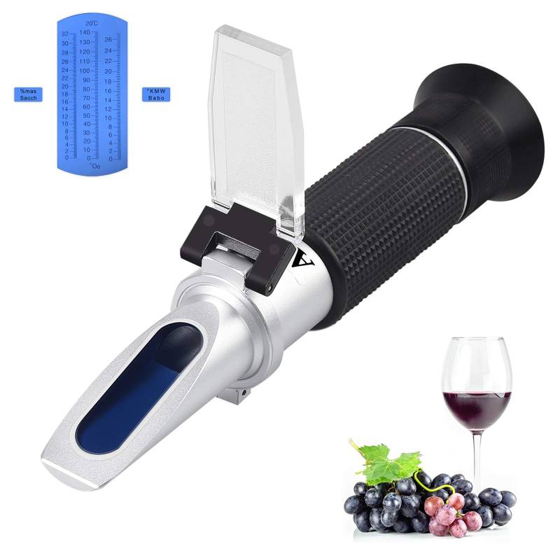 AUTOUTLET Winzer Refraktometer, 0-140 ° Öchsle 0-32% Brix 0-26% KMW Öchslemeter mit ATC für Wein Bier Brauen für Messung des Zuckeranteils zur Herstellung von Qualitätsweinen von AUTOUTLET
