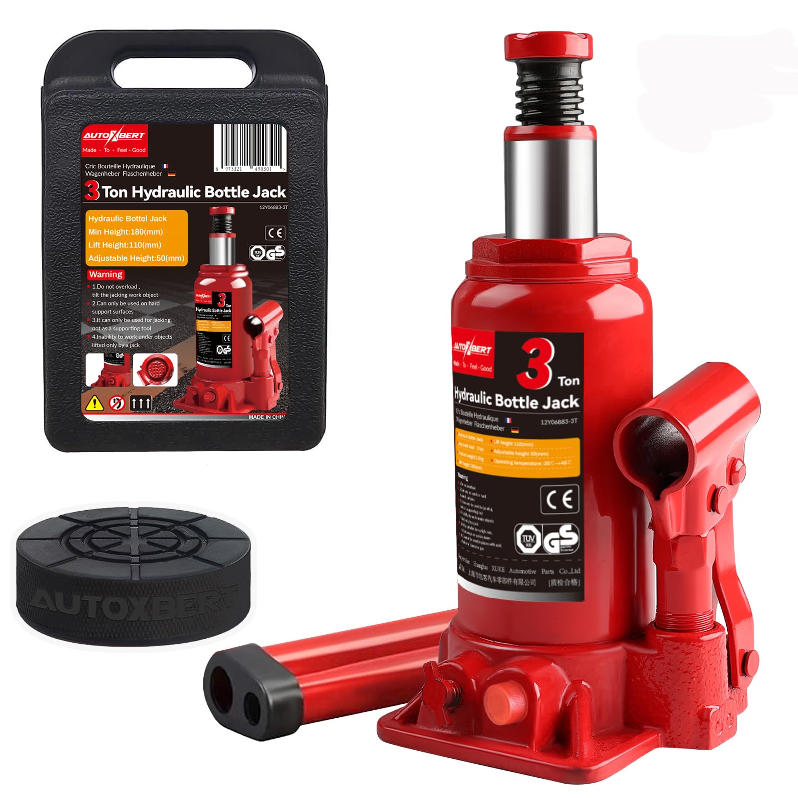 3 Tonnen hydraulischer Wagenheber Stockwagenheber Flaschenheber Kfz-Reparatur-Hebezylinder Gummi-Wagenheber-Pad 3 Tonnen hydraulischer Wagenheber Stockwagenheber Flaschenheber Kfz-Reparatur-Hebezylinder Gummi-Wagenheber-Pad von AUTOXBERT
