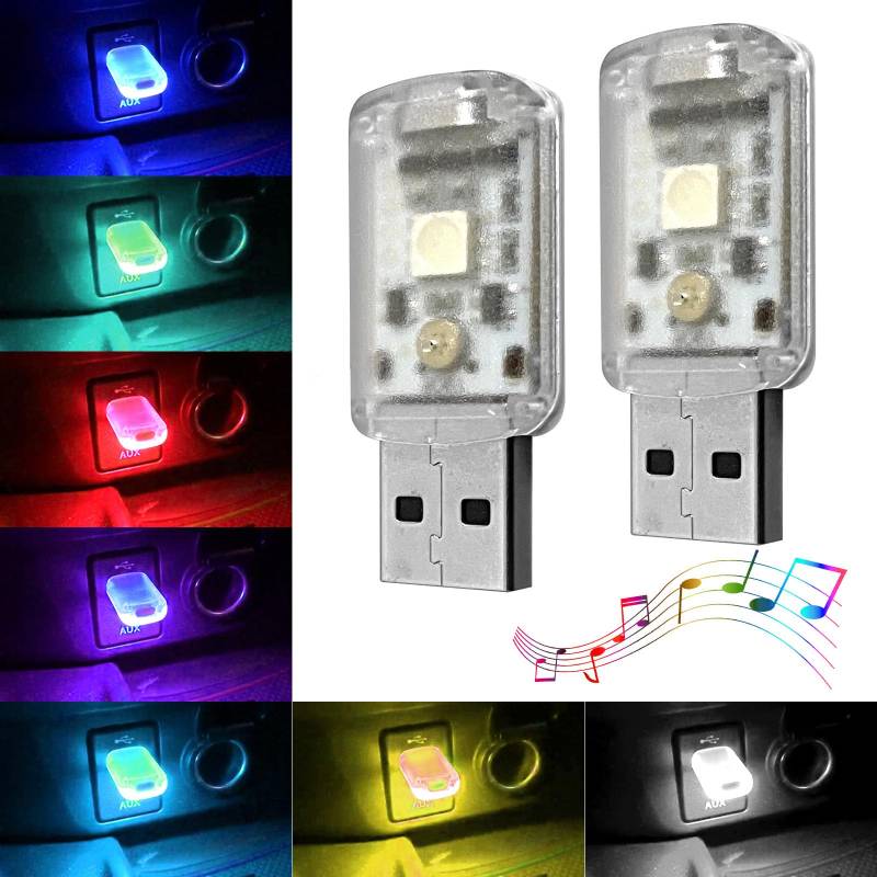 AUTOXBERT 2 Stück Mini USB LED Licht Interieur Neon Atmosphäre, 7 Farben Innenbeleuchtung für Auto, Laptop, Tastatur, Home Decor, Lesen, Schlafen, Camping - Plug and Play von AUTOXBERT