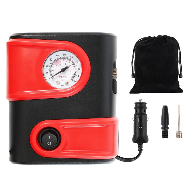 AUTOXBERT Elektrische Luftpumpe Auto Tragbar Luftkompressorpumpe DC 12 V 100 PSI Fahrradpumpe Luftkompressorpumpe mit LED Notlicht Reifenfüller Autozubehör für Fahrrad Auto Ball Motorrad von AUTOXBERT