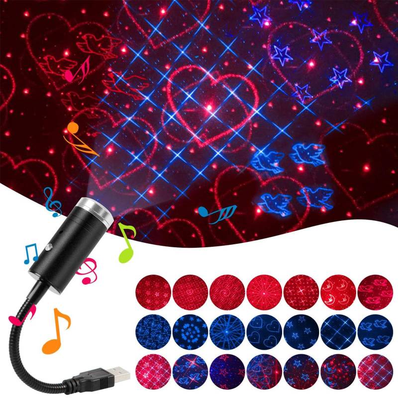 AUTOXBERT LED Decke Starlight, USB Nachtlicht Sternenhimmel, 3 Farben & 24 Lichteffekte, Atmosphäre Licht für Auto/Zuhause/Party/Schlafzimmer, Plug and Play von AUTOXBERT