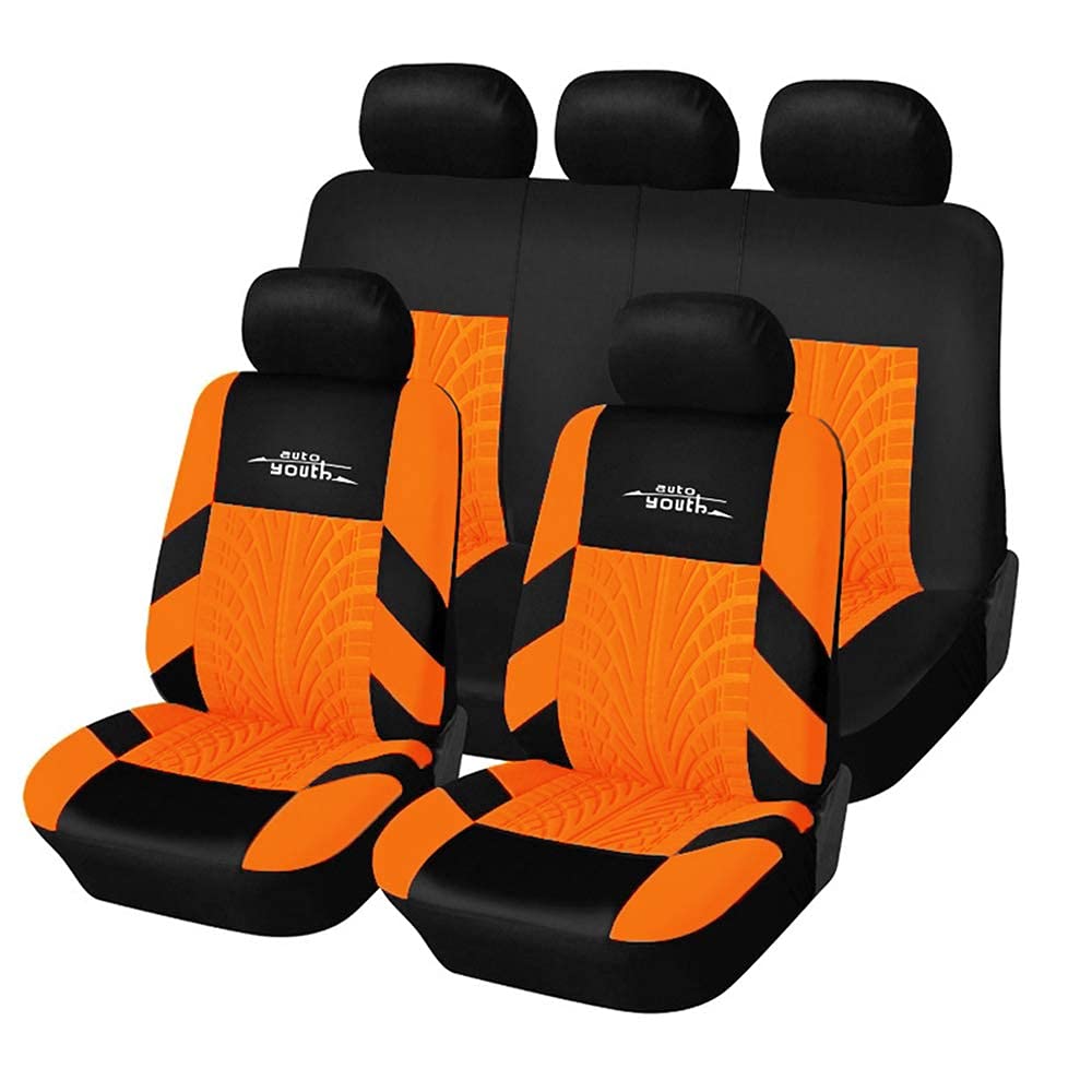 AUTOYOUTH Autositzbezüge Universal Fit Komplettset Autositzschoner Reifenschienen Autositzzubehör, Orange von AUTOYOUTH