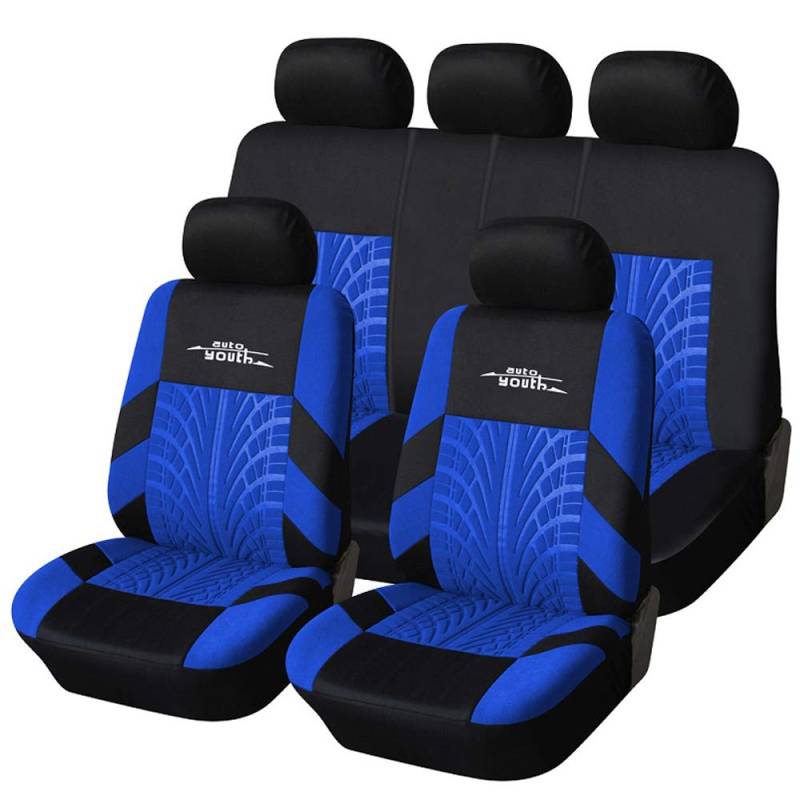 AUTOYOUTH Autositzbezüge Universal Fit Komplettset Autositzschoner Reifenschienen Autositzzubehör, Blau von AUTOYOUTH