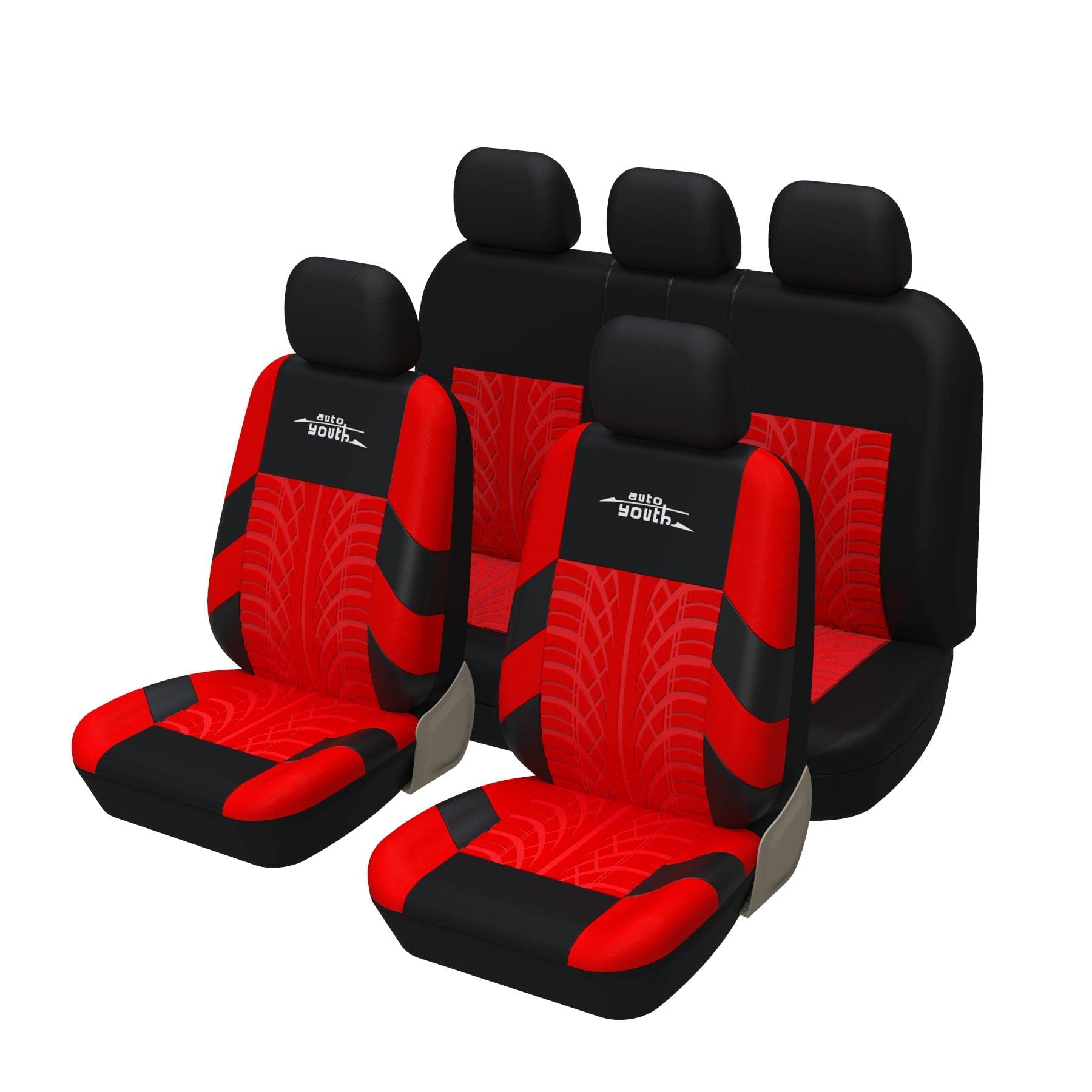 AUTOYOUTH Autositzbezüge Universal Fit Komplettset Autositzschoner Reifenschienen Autositzzubehör, Rot von AUTOYOUTH