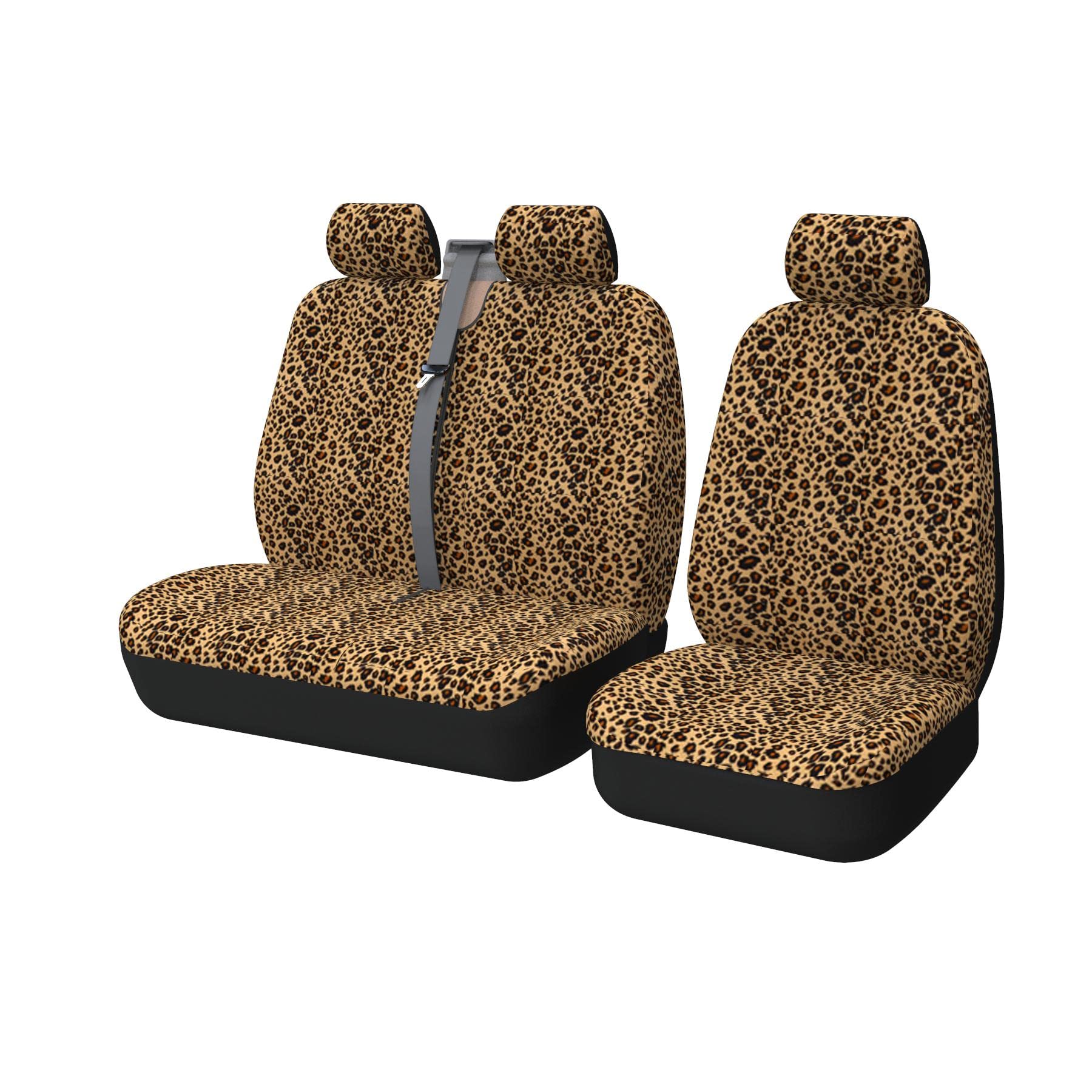 AUTOYOUTH Van Sitzbezüge Leopard Gepard Kurzer Plüsch Vordersitzbezüge Einzel- und Doppelset Autositzbezüge für Einzelfahrer und Doppel-Beifahrersitz 2+1 (Leopardenmuster) von AUTOYOUTH
