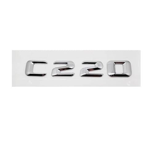 AUTOZOCO Emblem C220, Insignia C220, Aufkleber C220, Aufkleber C220, Aufkleber für Kofferraum, Emblem für Auto, kompatibel mit Mercedes, Kunststoff, 14 cm x 2,3 cm, Silber von AUTOZOCO