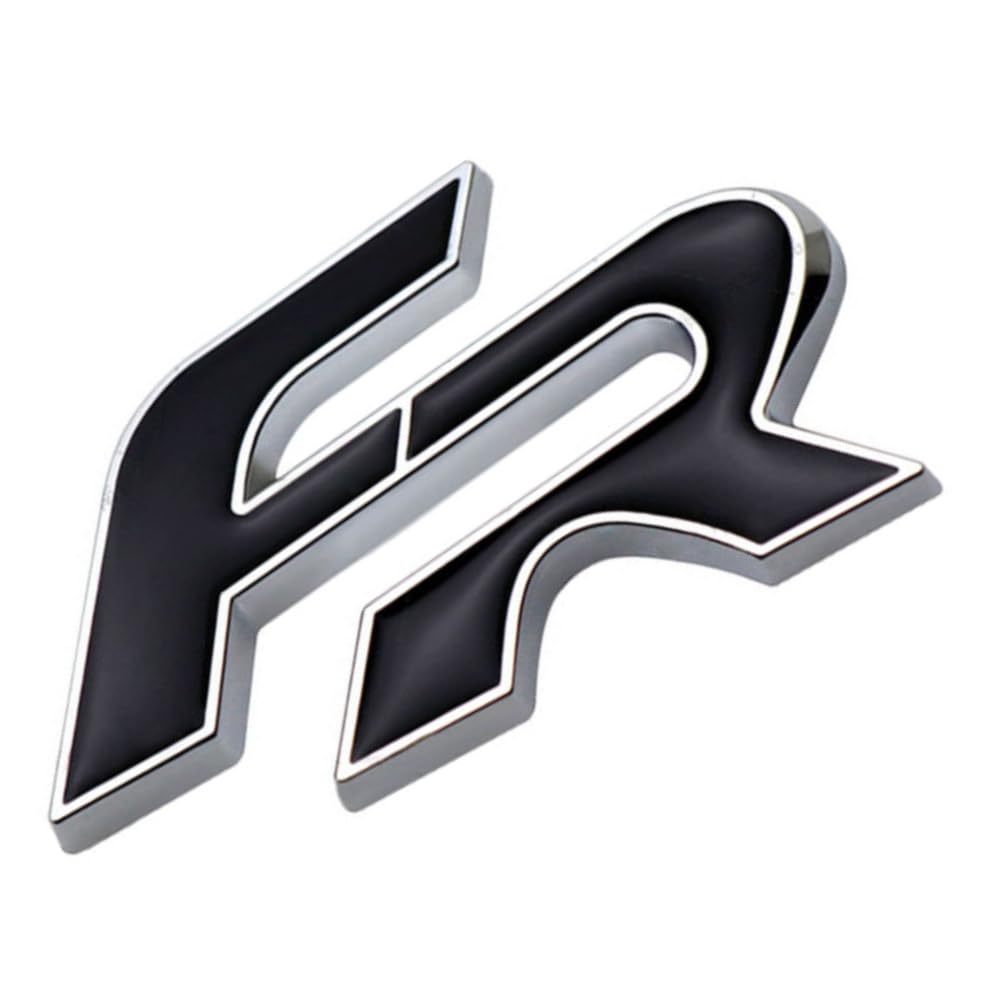 AUTOZOCO FR Emblem, FR-Aufkleber, passend für hinten, kompatibel mit Seat FR, Metal FR Edition, Karosserieaufkleber, FR-Abzeichen, 4,5 x 6,5, schwarze Buchstaben und silberne Kanten von AUTOZOCO