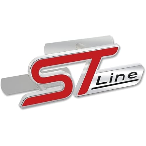AUTOZOCO ST Line Auto-Grill-Abzeichen, ST Line-Emblem, Auto-Design, kompatibel mit Ford, Metalllegierung, Maße 10 x 3,5 cm, Rot und Silber von AUTOZOCO