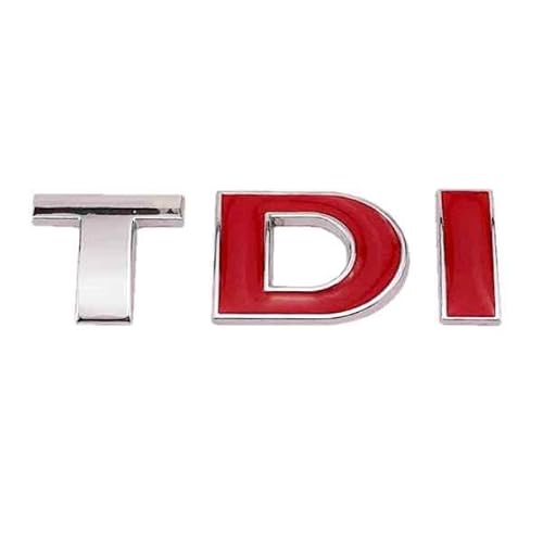 AUTOZOCO TDI-Metall-Emblem, TDI-Abzeichen passend für hinten, selbstklebend, kompatibel mit Golf VW Polo GTI Passat B5 B6 Touran Metall Buchstaben in Rot und Silber von AUTOZOCO