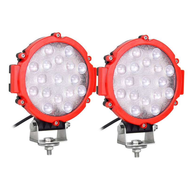 Auxtings 17,8 cm Zoll 2 Pcs 51W Spot LED Light Bar Offroad Fahren Lichter Licht für Auto LKW Pickup SUV UTV (rot) von AUXTINGS