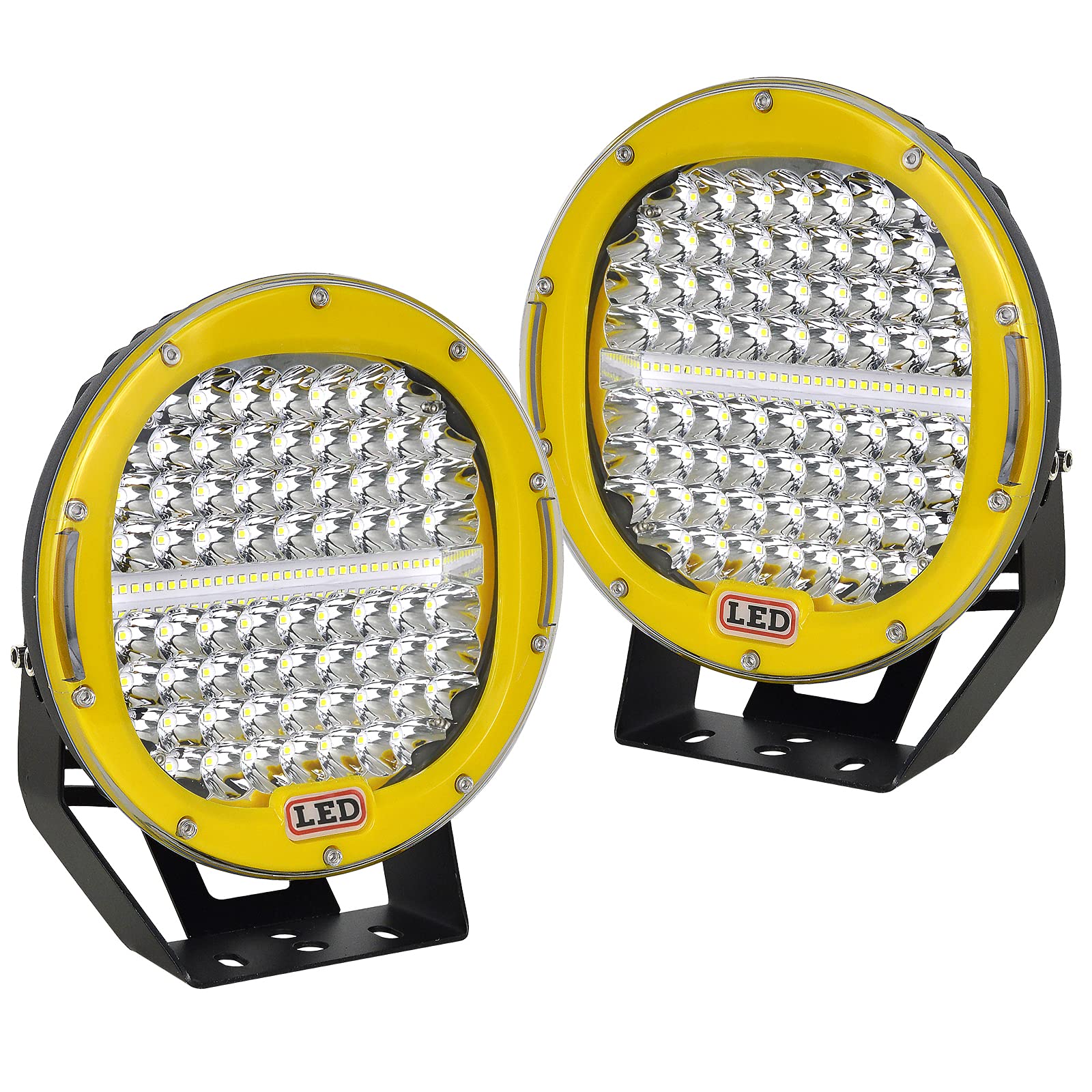 AUXTINGS 2 Stück 22,9 cm 294W LED Pods Lichtleiste gelb rund 24000 lm wasserdicht Spot Beam Led Arbeitslicht Off Road Lichter Fahrlicht Kompatibel mit LKW SUV ATV Traktor Boot von AUXTINGS